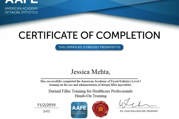 Dermal Filler Certificate Dermal Filler Certificate